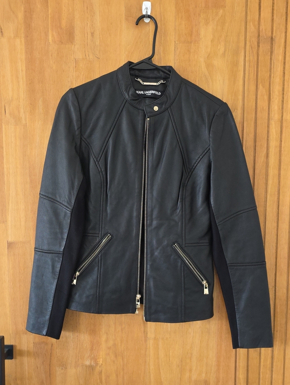 Karl Lagerfeld Black Leather Slim Zip-Front Jacket